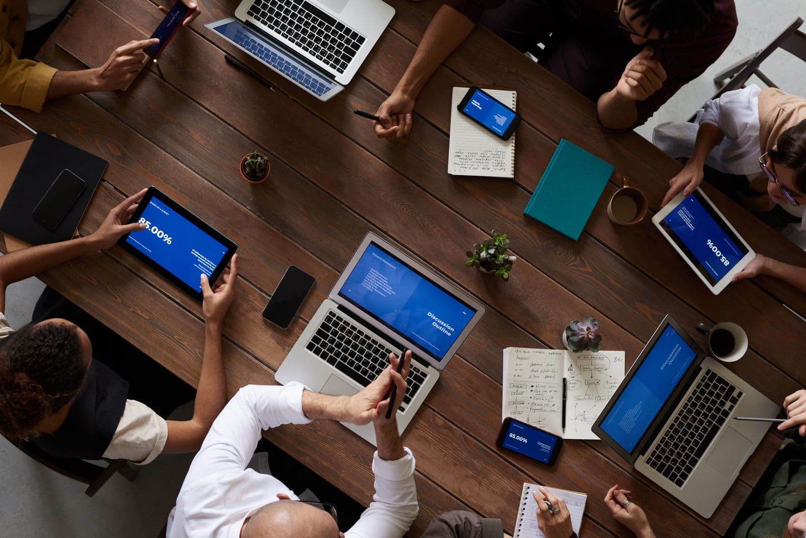 Team collaborating around a table